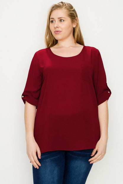 PLUS SIZE KOSHIBO ROLL UP SLEEVE TOP