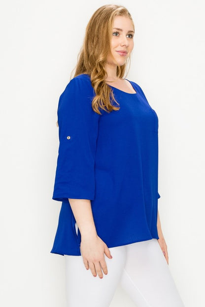 PLUS SIZE KOSHIBO ROLL UP SLEEVE TOP