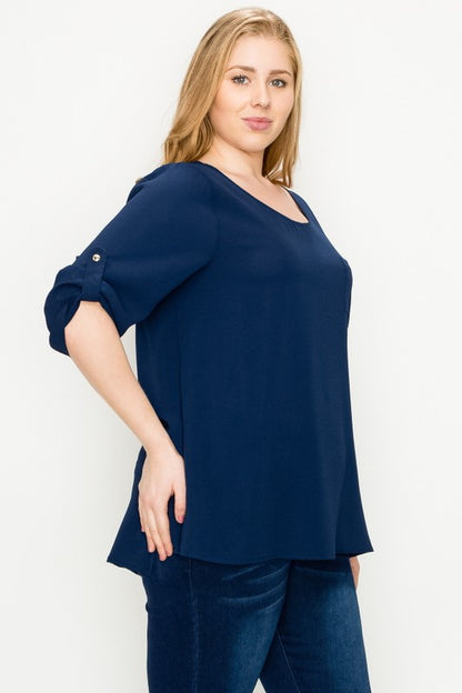 PLUS SIZE KOSHIBO ROLL UP SLEEVE TOP