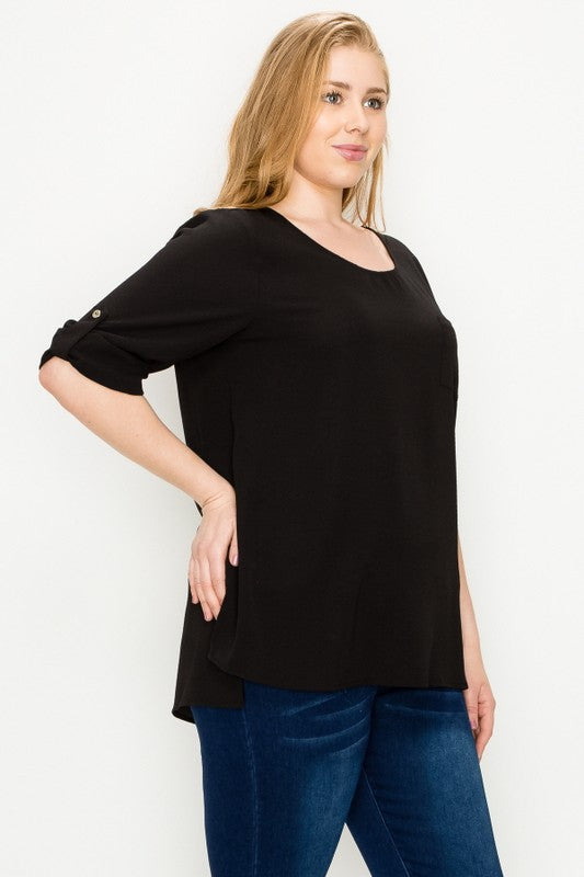 PLUS SIZE KOSHIBO ROLL UP SLEEVE TOP