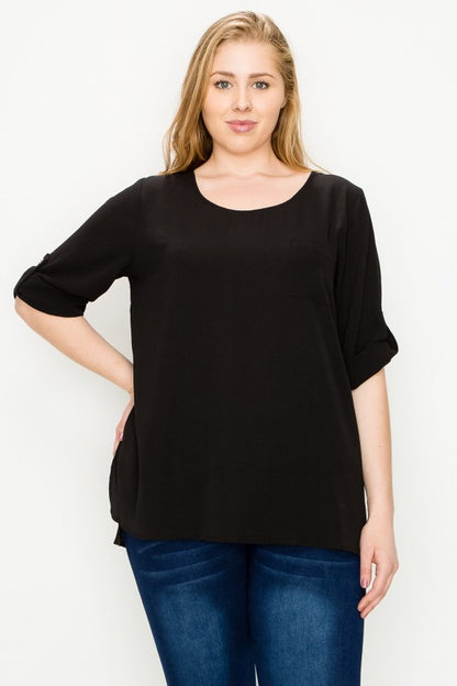 PLUS SIZE KOSHIBO ROLL UP SLEEVE TOP