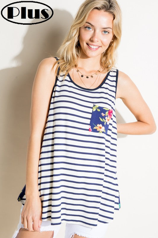 PLUS STRIPE FLORAL MIX TANK TOP