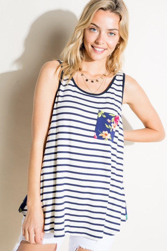 STRIPE FLORAL MIX TANK TOP