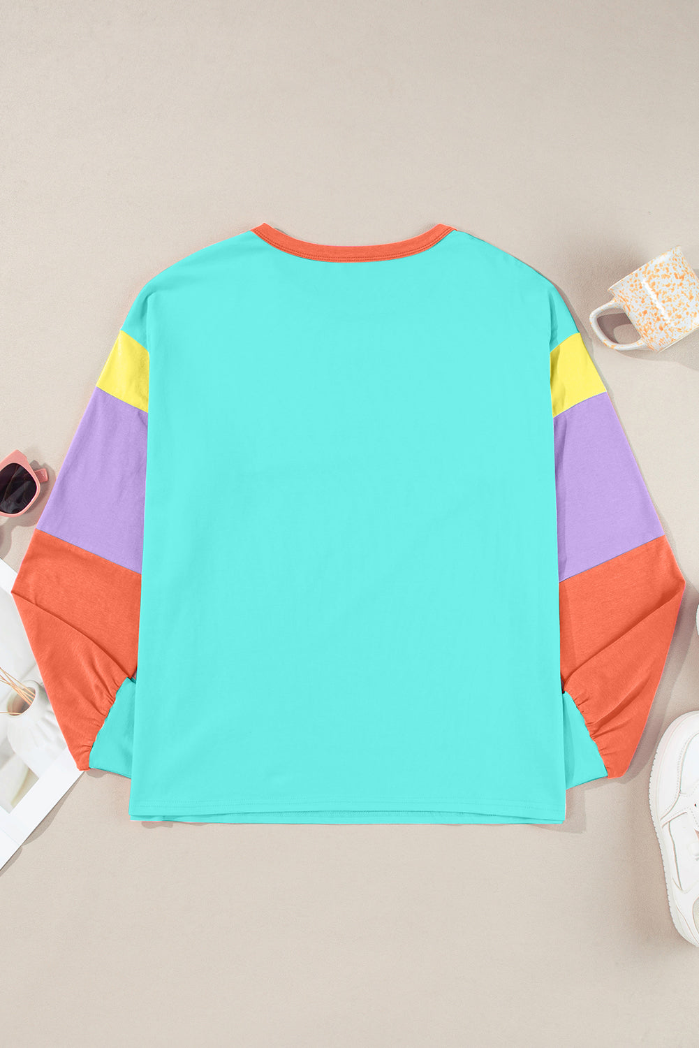 Color Block Round Neck Long Sleeve Top