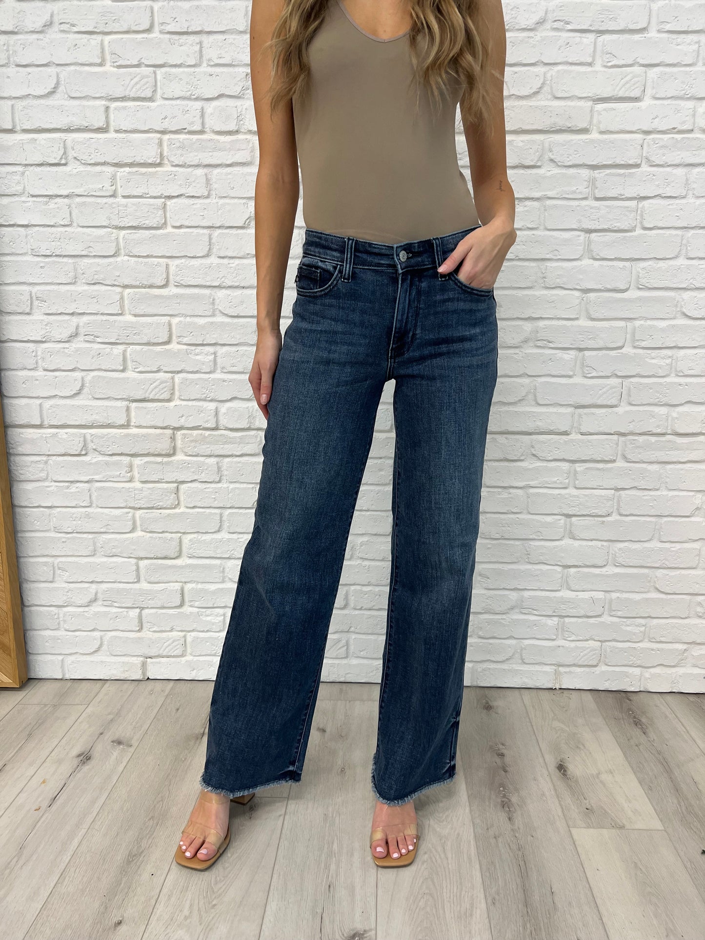 Addie Mid Rise Vintage Wash Wide Leg Jeans