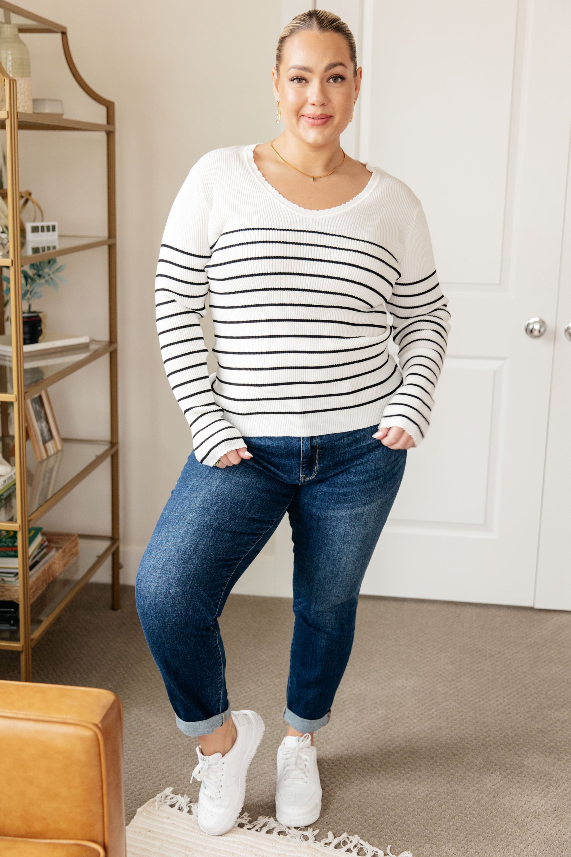 Be Still V-Neck Striped Sweater - Dahlia Boutique