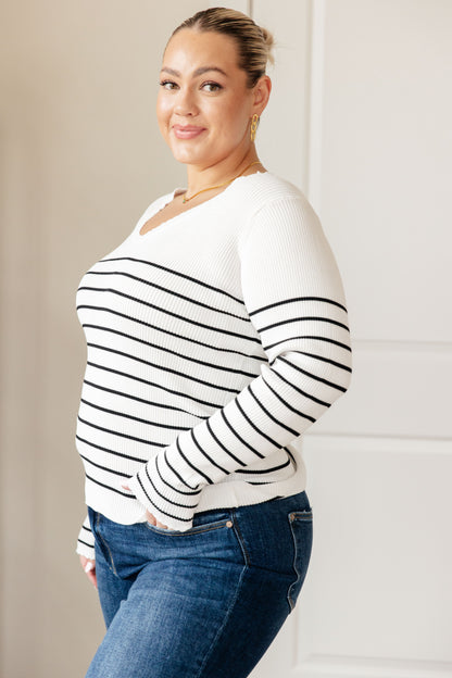 Be Still V-Neck Striped Sweater - Dahlia Boutique