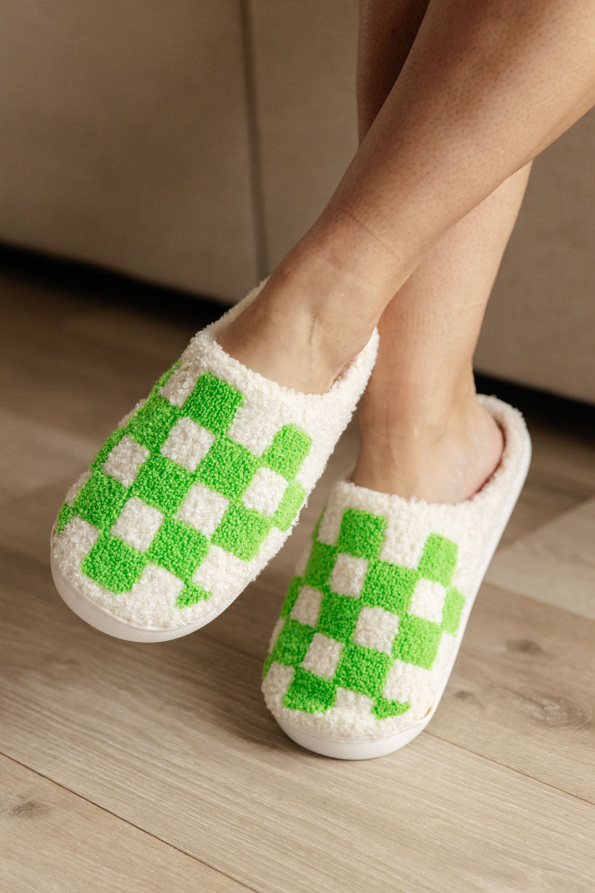 Checked Out Slippers in Green - Dahlia Boutique