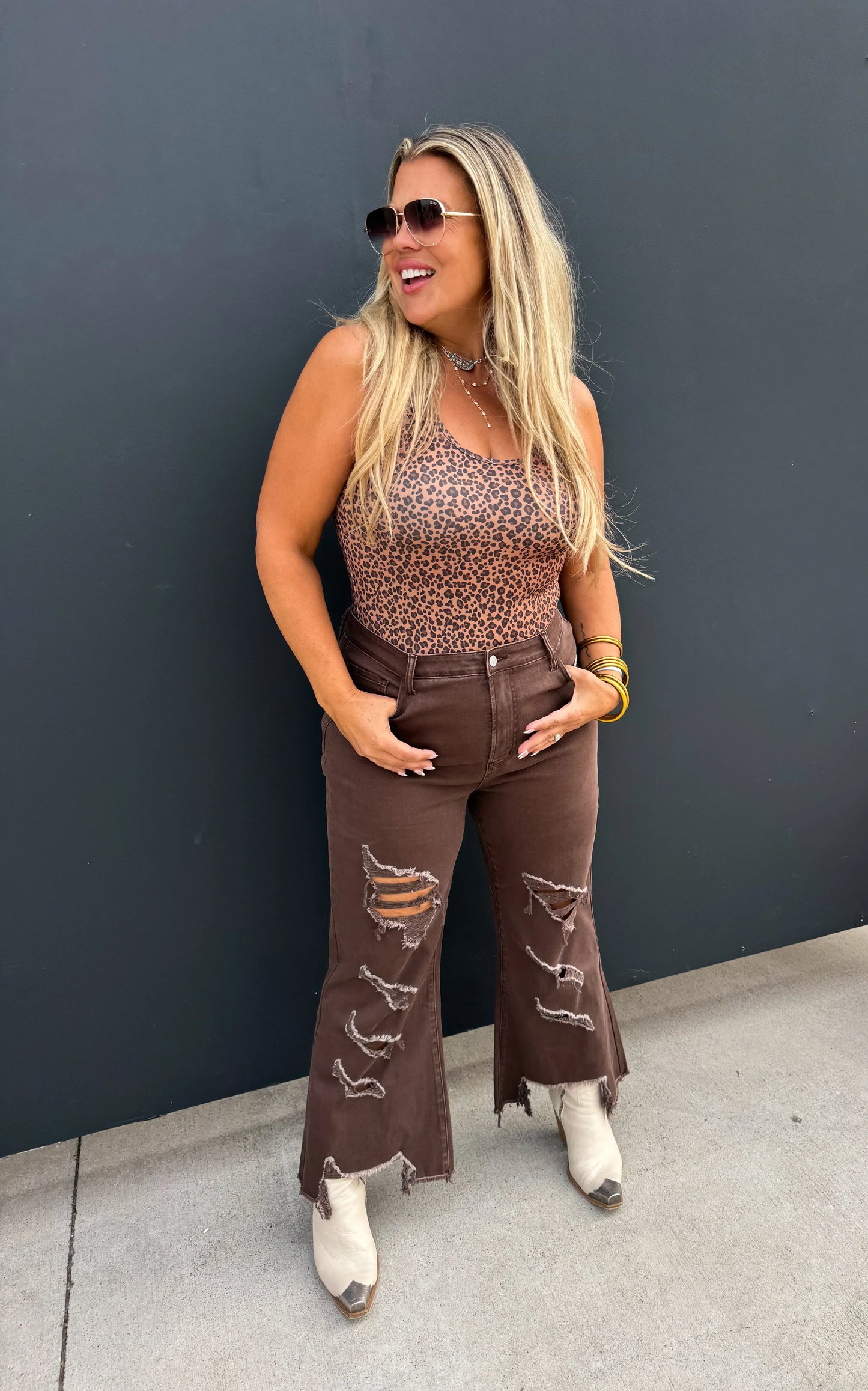 PREORDER: Brown Urban Distressed Crop Jeans