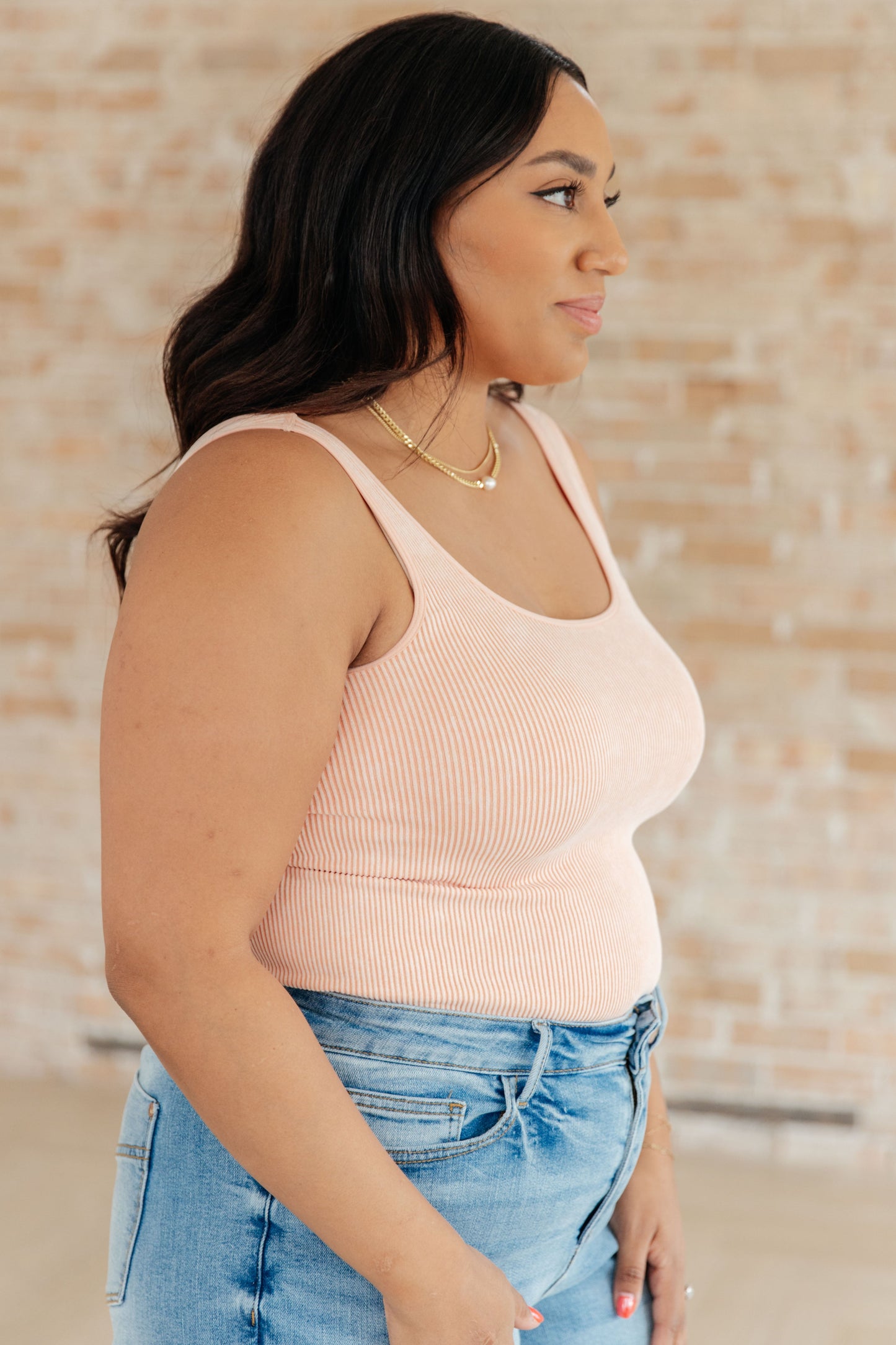 Fundamentals Ribbed Seamless Reversible Tank in Peach - Dahlia Boutique