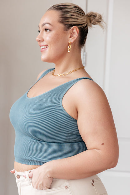 Fundamentals Ribbed Seamless Reversible Tank in Vintage Blue - Dahlia Boutique