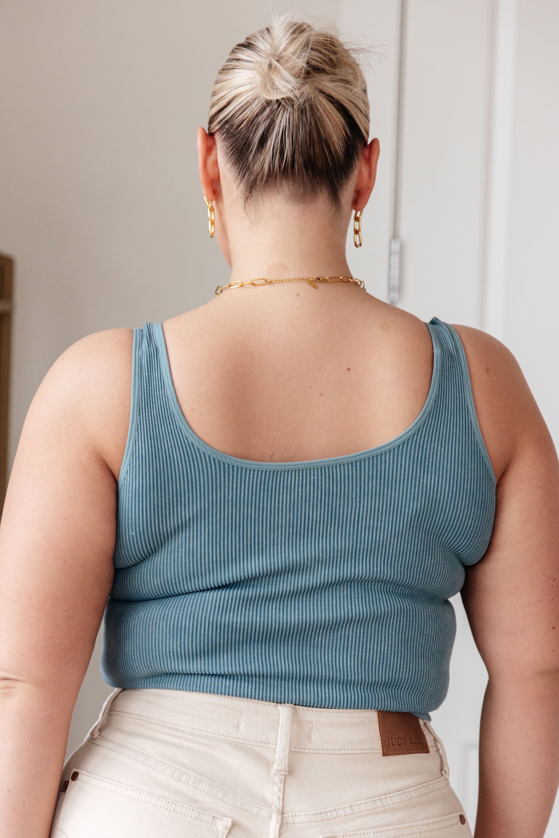 Fundamentals Ribbed Seamless Reversible Tank in Vintage Blue - Dahlia Boutique