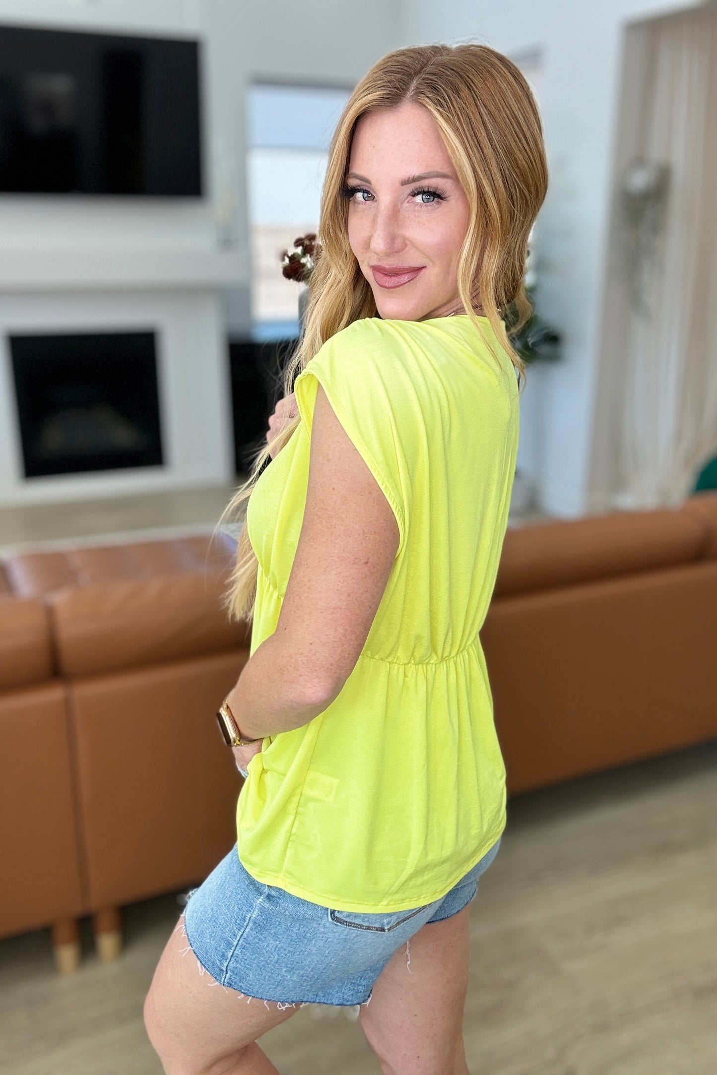 Rhea Peplum Top in Neon Yellow