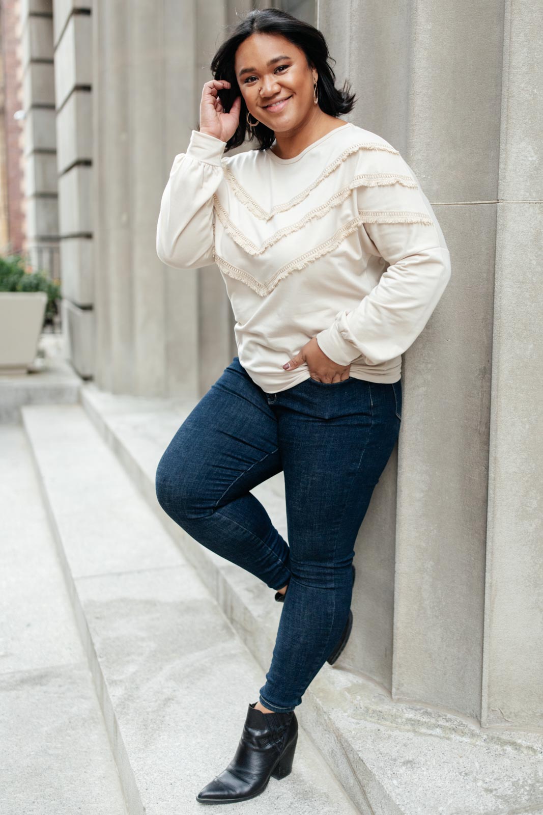 Into The Fringe Top in Beige