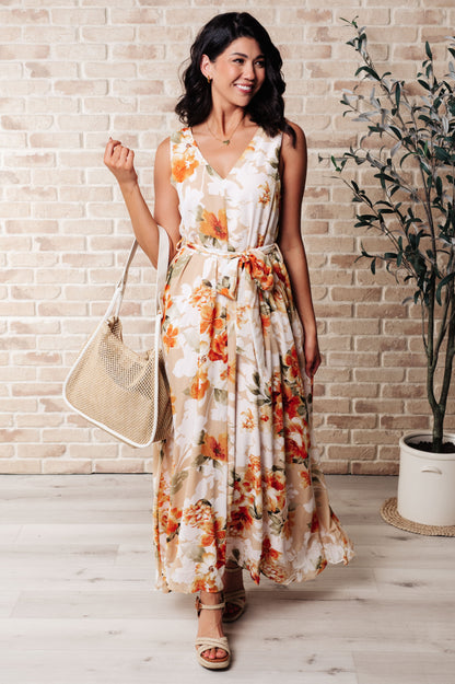 It's All Sunshine V-Neck Floral Dress in Orange