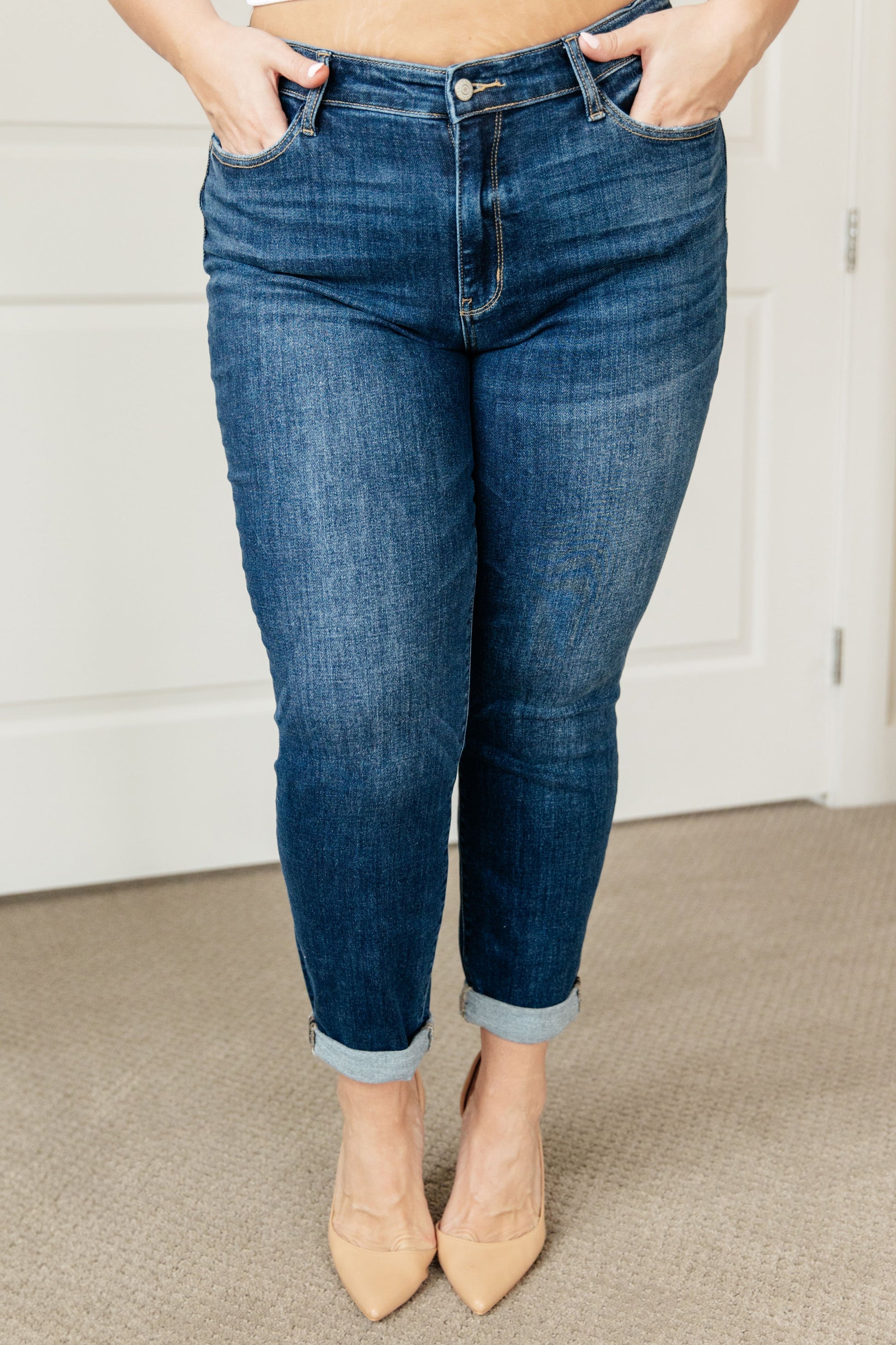 London Midrise Cuffed Boyfriend Jeans - Dahlia Boutique