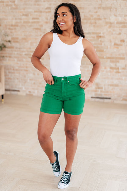 Jenna High Rise Control Top Cuffed Shorts in Green - Dahlia Boutique