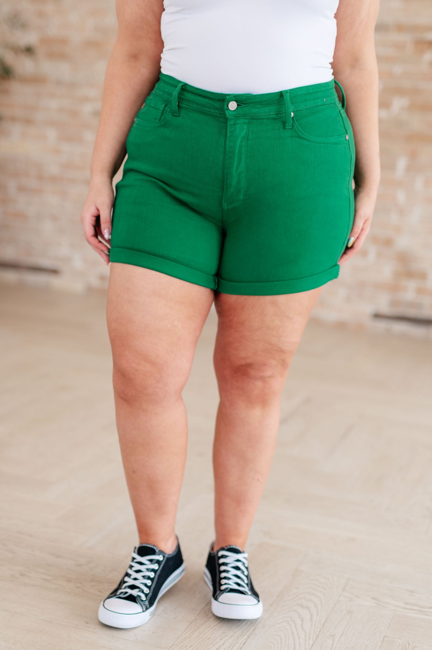 Jenna High Rise Control Top Cuffed Shorts in Green - Dahlia Boutique