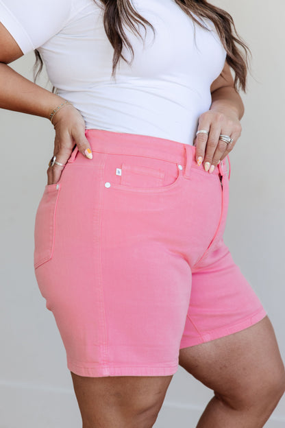 Jenna High Rise Control Top Cuffed Shorts in Pink - Dahlia Boutique