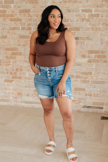 Kara High Rise Rigid Magic Button Fly Cutoff Shorts - Dahlia Boutique