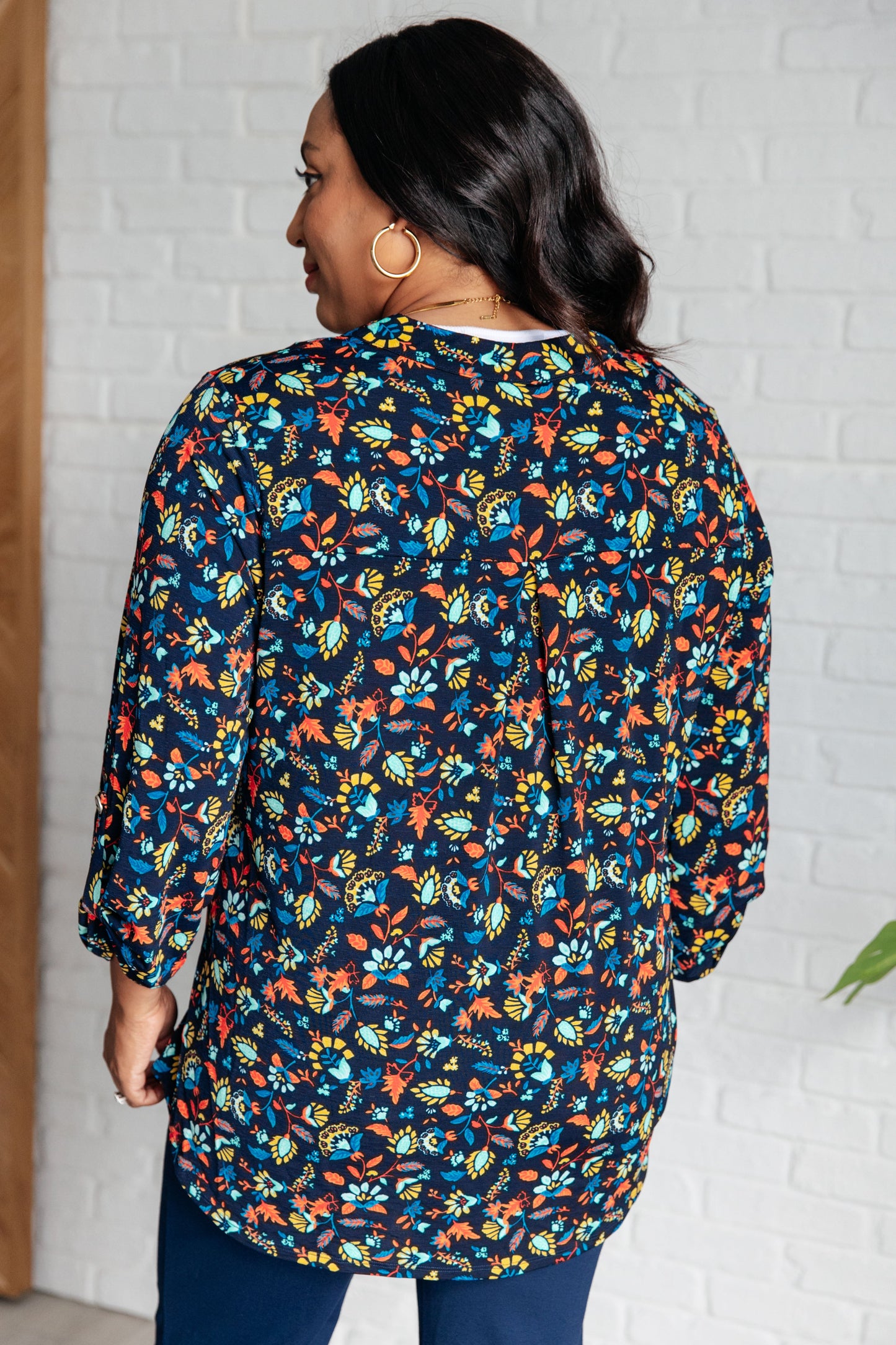 Lizzy Top in Navy and Teal Multi Floral