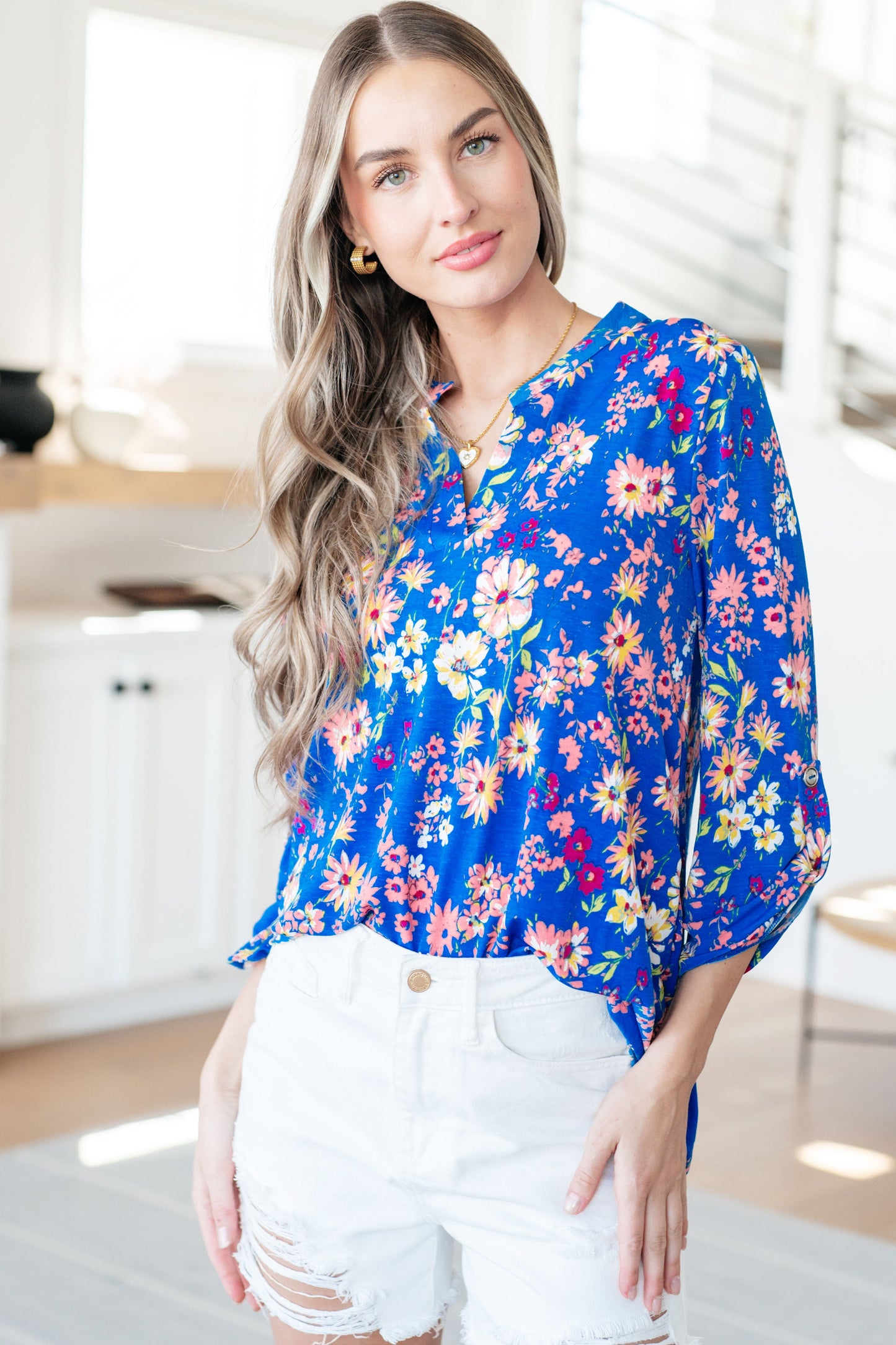 Lizzy Top in Royal and Blush Floral