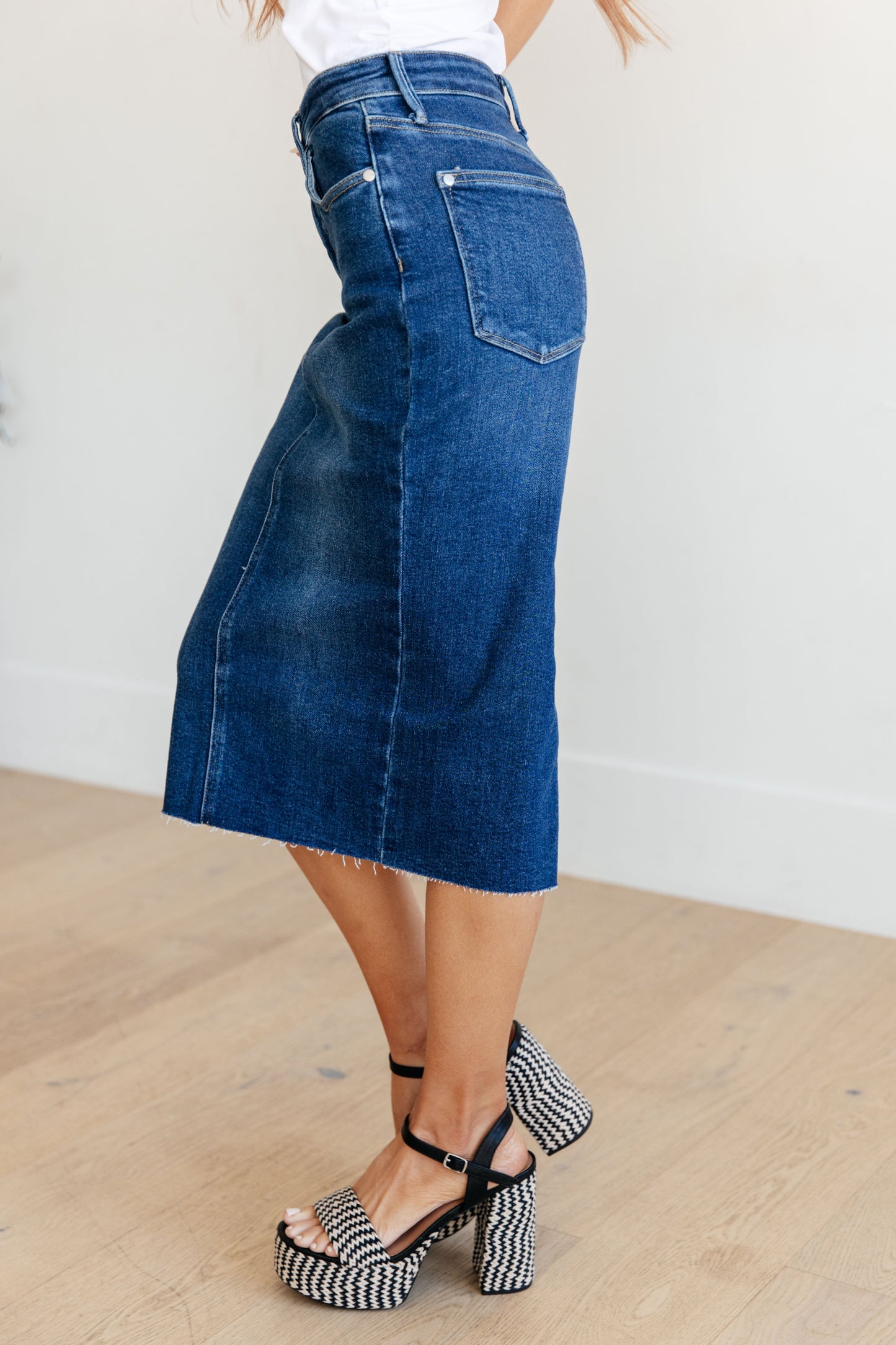 Marcy High Rise Denim Midi Skirt - Dahlia Boutique