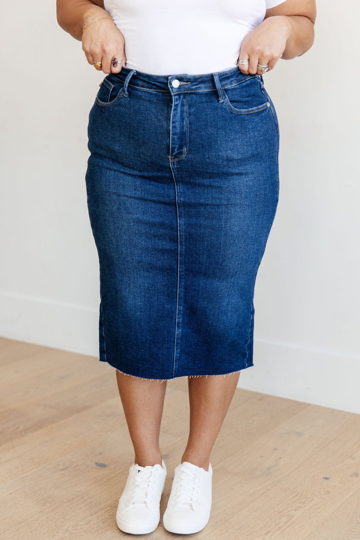 Marcy High Rise Denim Midi Skirt - Dahlia Boutique