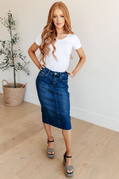 Marcy High Rise Denim Midi Skirt - Dahlia Boutique