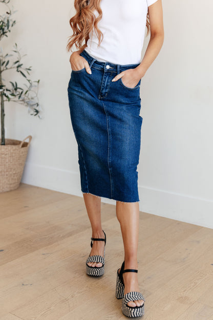 Marcy High Rise Denim Midi Skirt - Dahlia Boutique