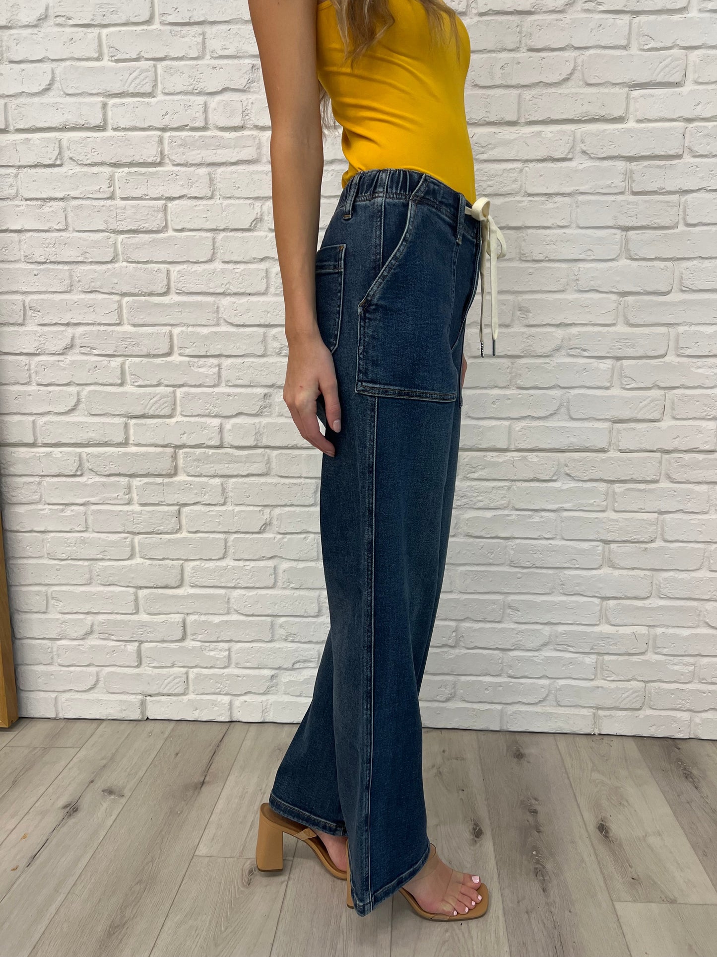 Melanie High Rise Drawstring Wide Leg Jeans