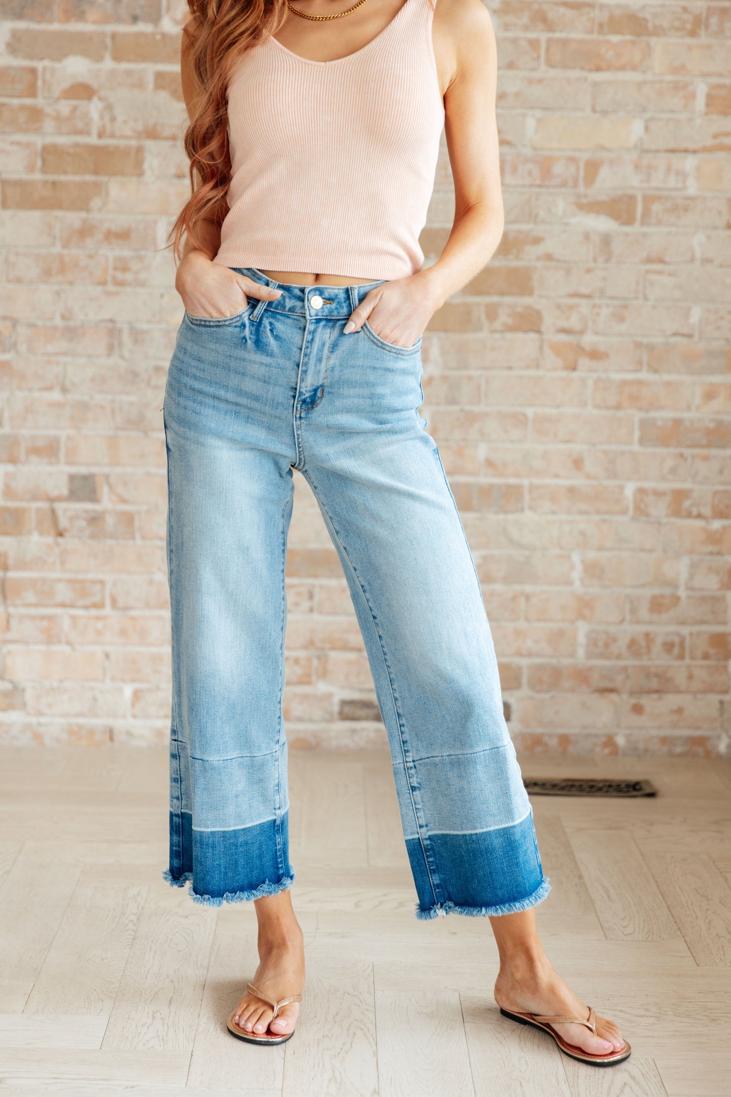 Olivia High Rise Wide Leg Crop Jeans in Medium Wash - Dahlia Boutique