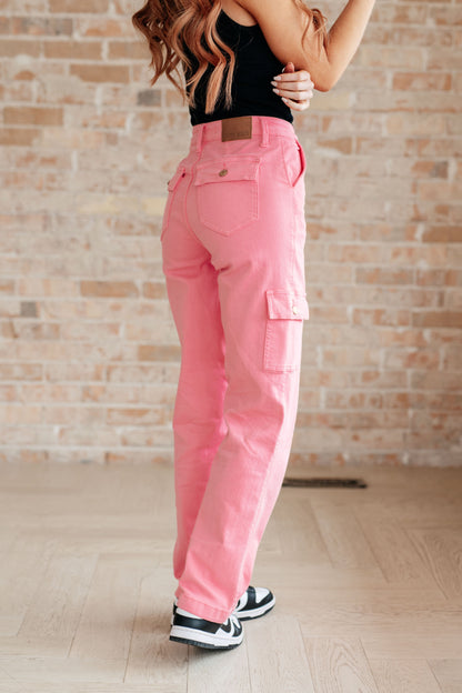 Peggy High Rise Cargo Straight Jeans in Pink - Dahlia Boutique