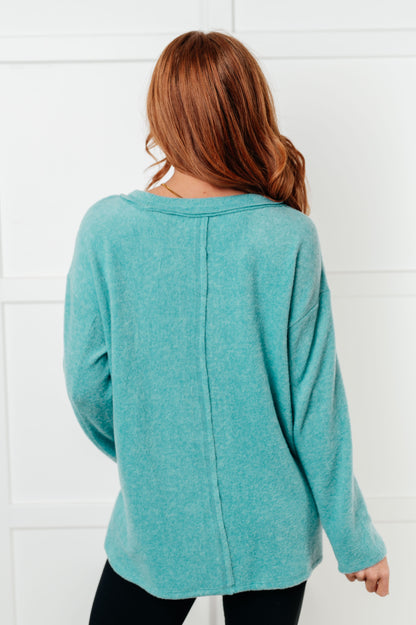 Simple Silhouette Brushed Hacci Sweater in Dusty Teal