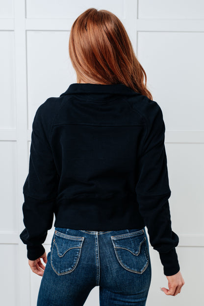 Under Her Spell Half Zip Pullover in Black