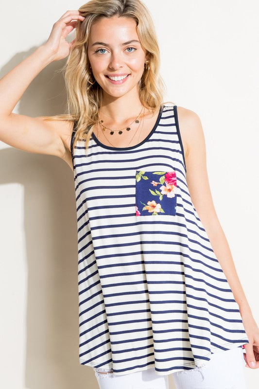 STRIPE FLORAL MIX TANK TOP