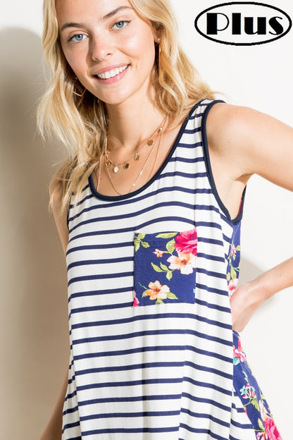 PLUS STRIPE FLORAL MIX TANK TOP