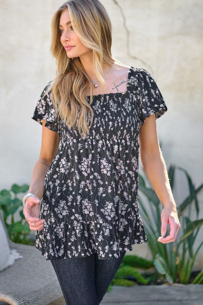 Floral Printed V-Neck Ruffle Top