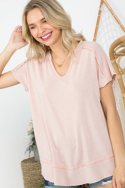 WASHED TERRY SOLID CASUAL TOP