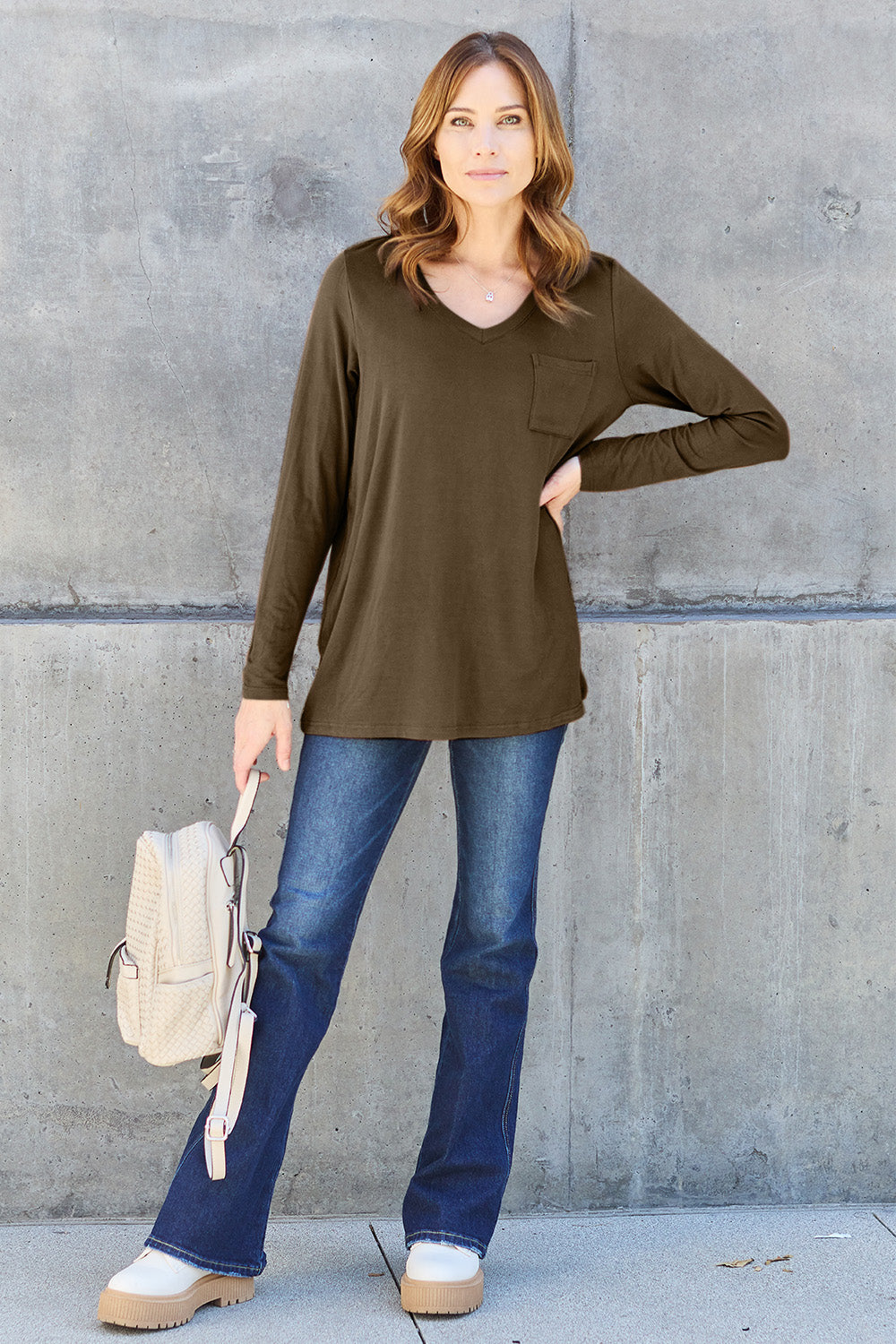 Basic Bae Full Size V-Neck Long Sleeve Top