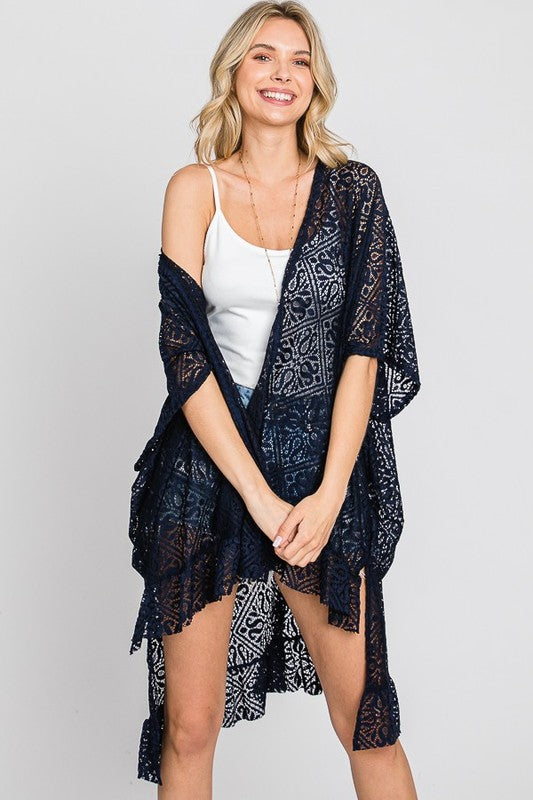 LACE OVER SIZE RUFFLE KIMONO