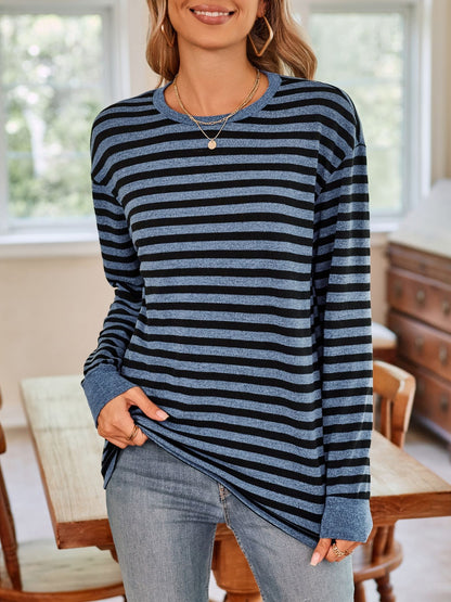 Lovelet Striped Round Neck Long Sleeve T-Shirt