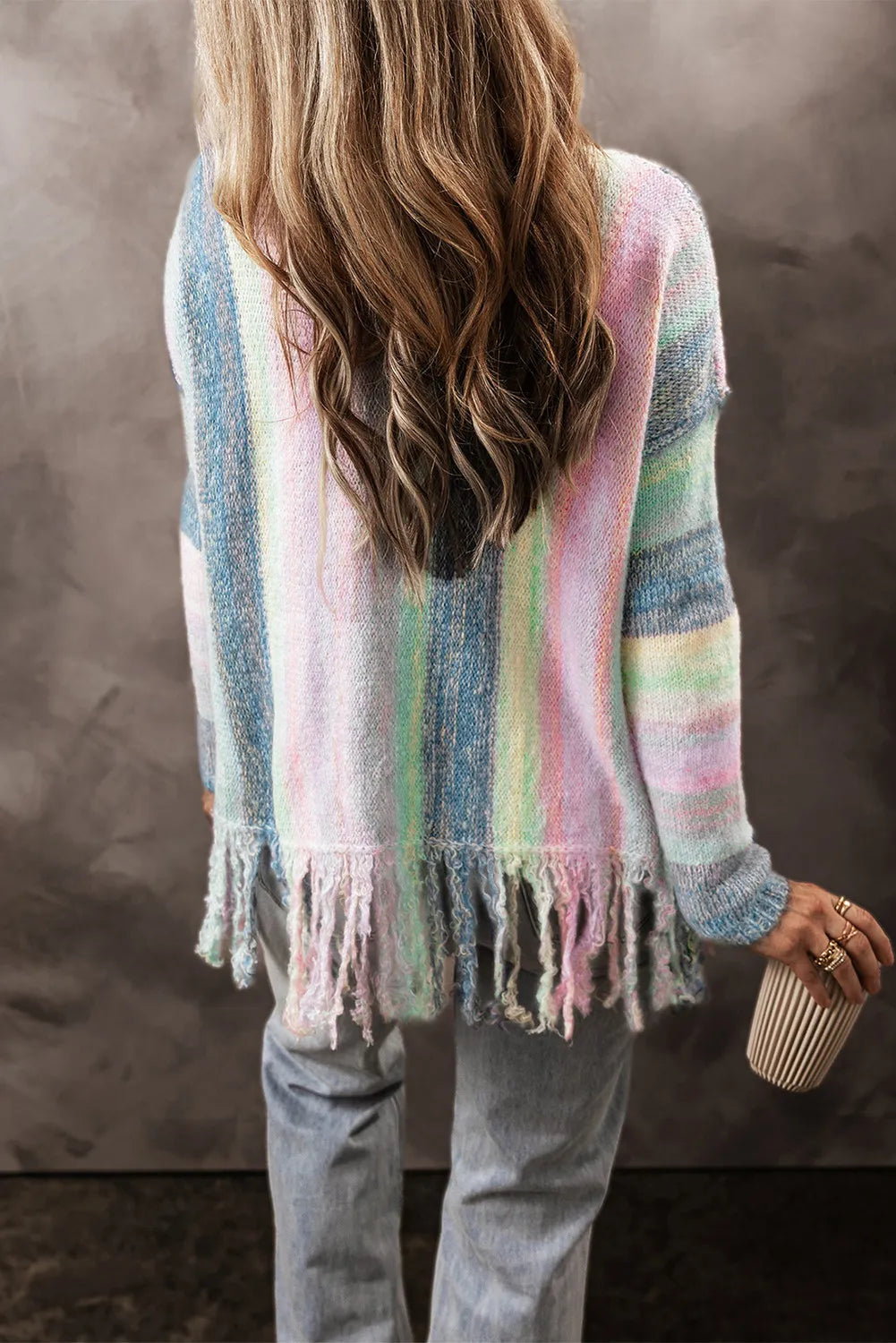 Fringe Color Block Round Neck Sweater