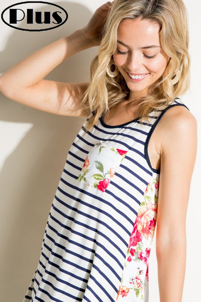 PLUS STRIPE FLORAL MIX TANK TOP