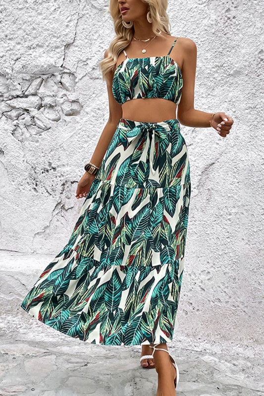 Botanical Print Cami and Tiered Skirt Set - Dahlia Boutique