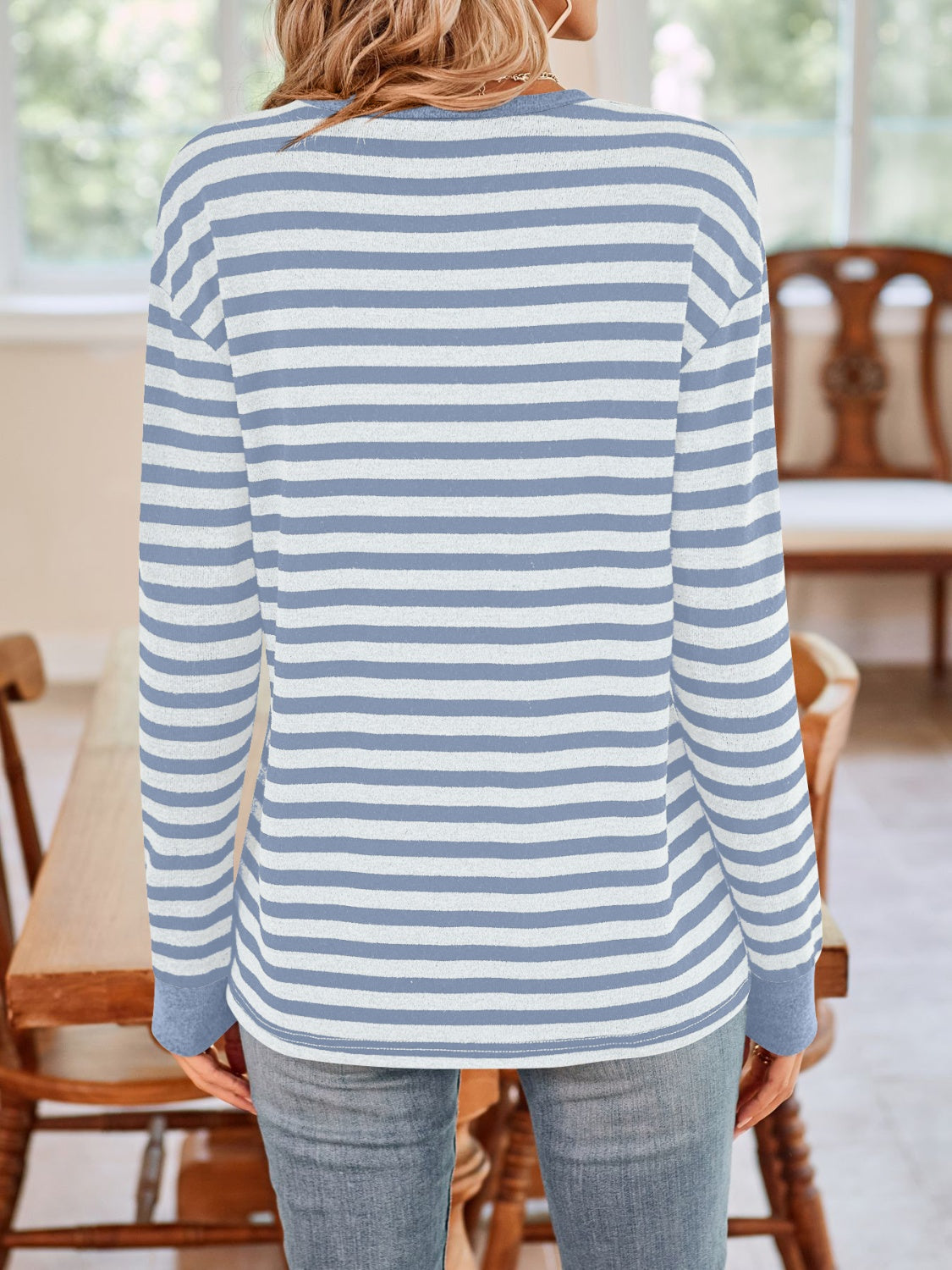 Lovelet Striped Round Neck Long Sleeve T-Shirt