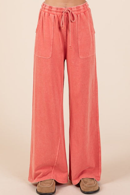 Mittoshop Mineral Wash French Terry Drawstring Wide Leg Pants