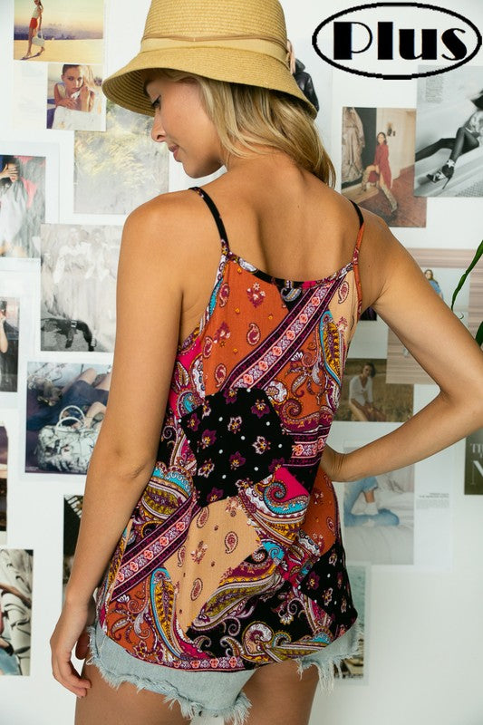 PLUS PAISLEY BUTTON CAMISOLE TOP