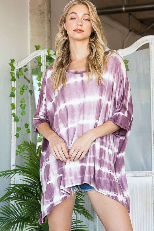 STRIPED TIE DYE ROUND NECK TUNIC