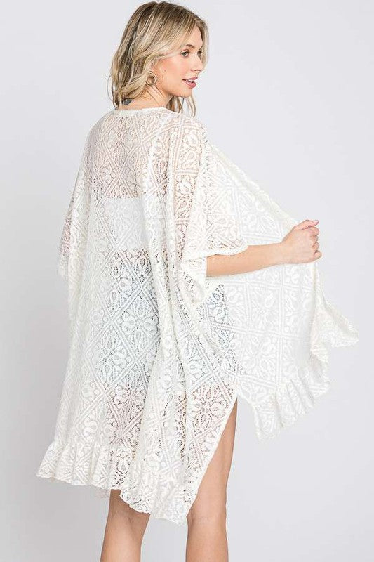 KIMONO OVER TALLA CON VOLANTES DE ENCAJE